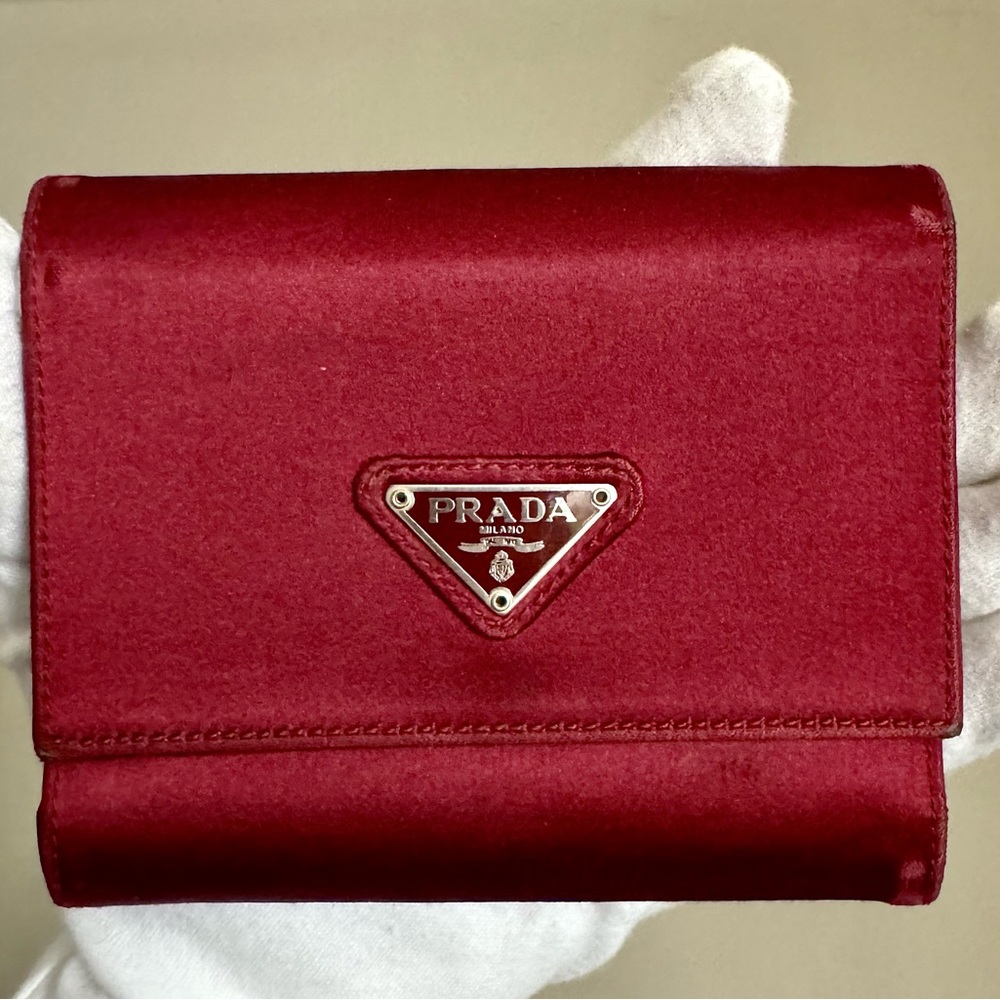 Prada Red Nylon Trifold Triangle Logo Wallet - Picture 1 of 10